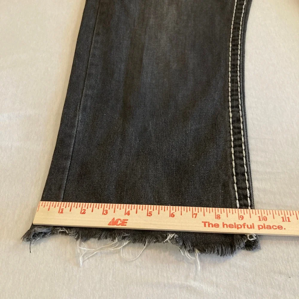 True Religion Jeans Men 40x26 Billy Super T Black Thick Stitch Raw Hem *BUTTONS*